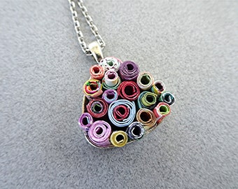 PENDANT Triangle Shaped Handmade with Tiny Paper Rolls Artisan Jewelry OOAK by BPW