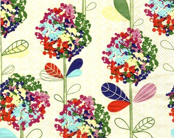 2 (Two) Paper Lunch Napkins for Decoupage/Mixed Media - Hydrangea flowers rainbow