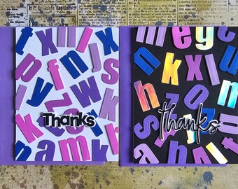 Teacher Thank-you - Cards HANDMADE Set of Notecards (2) with purple alphabet design, blank inside by BPW