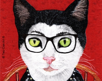 2 (Two) Paper Beverage/Cocktail Napkins for Decoupage/Mixed Media - Justice RBG the Cat, Ruth Bader Ginsburg