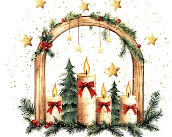 2 (Two) Paper Lunch Napkins for Decoupage/Mixed Media F - Arche de Bougies de Noel candles christmas