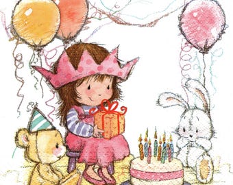2 (Two) Paper Lunch Napkins for Decoupage/Mixed Media - Princess Party girl plushies animals balloons