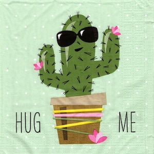 2 (Two) Paper Lunch Napkins for Decoupage/Mixed Media - Hug Me Cactus plant