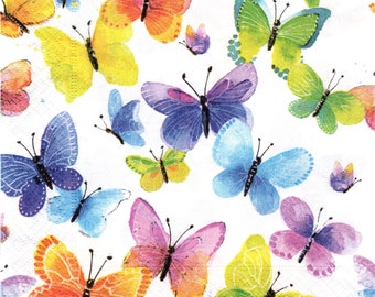 2 (Two) Paper Lunch Napkins for Decoupage/Mixed Media - Flying Colors butterflies rainbow