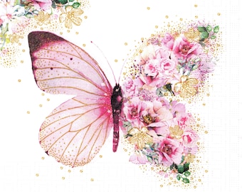 2 (Two) Paper Lunch Napkins for Decoupage/Mixed Media - Butterfly Flowers 1