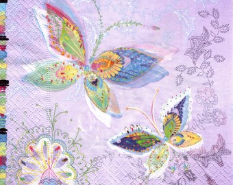 2 (Two) Paper Lunch Napkins for Decoupage/Mixed Media - Butterflies on Lavender Background