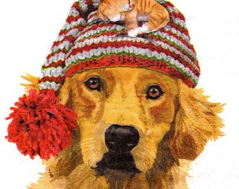 2 (Two) Paper Lunch Napkins for Decoupage/Mixed Media - Gunther the Golden Retriever
