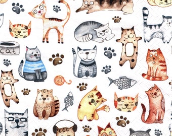 2 (Two) Paper Lunch Napkins for Decoupage/Mixed Media - Pet Cats
