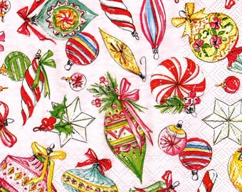 2 (Two) Paper Lunch Napkins for Decoupage/Mixed Media F - Vintage Ornaments christmas xmas