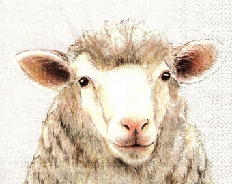 2 (Two) Paper Lunch Napkins for Decoupage/Mixed Media - Farm Sheep portrait close-up