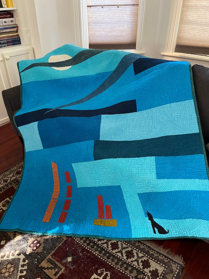 Moonrise Over A Dog Throw Quilt Etsy