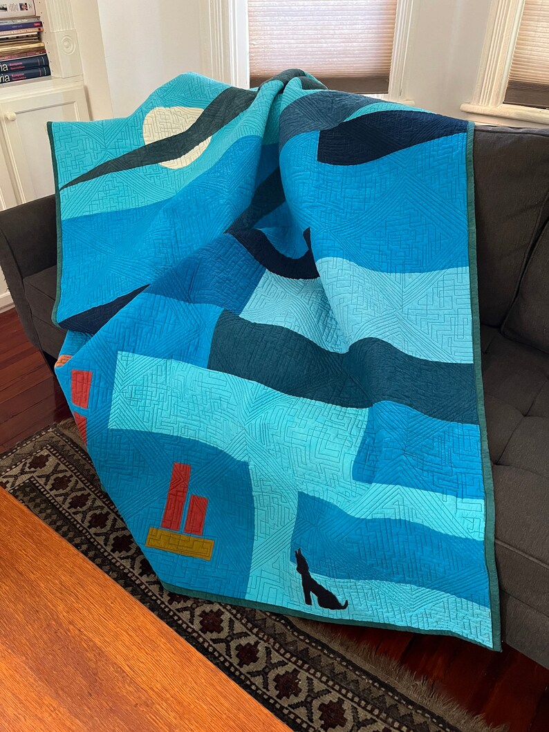 Moonrise Over A Dog Throw Quilt Etsy