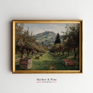 Rustic Autumn Orchard Print - Vintage Apple Tree Scene, Cottagecore Harvest Decor, Fall Landscape Painting, Printable Wall Art 1571