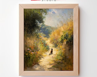 Fox on a Sunlit Wildflower Path Rustic Summer Trail Wall Art, Peaceful Garden Scene Meadow Florals, Whimsical Cottagecore Countryside Decor