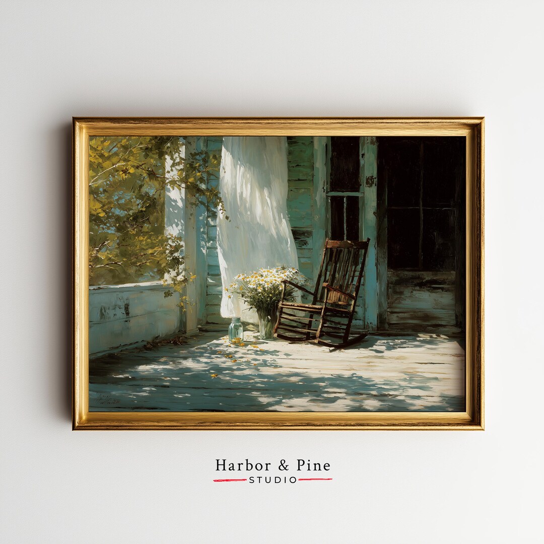Rustic Fall Porch Painting Morning Light Vintage Farmhouse Wall Art ...