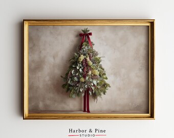 Vintage Dried Botanical Christmas Tree, Moody Holiday Wall Art Printable (Digital Download) 1776