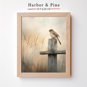 Rustic Bird Print - Vintage Wildlife Scene with Birds in Nature, Countryside Oil Painting Style, Cozy Home Animal Wall Art, Digital Download