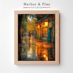 Evening in Montevideo Printable - Moody Rainy Street Scene, Urban Wall Art, Digital Cityscape Decor, Vintage City Print 918