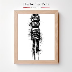 Abstract Totem Pole Silhouette, Striking Indigenous Artwork, Bold Monochrome Tribal Design, Modern Cultural Wall Art, Digital Print