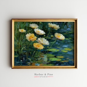 Rustic Yellow Daisy Garden Painting - Printable Floral Wall Art, Creamy Flower Decor, Elegant Summer Scene, Cottagecore Art Print 1512