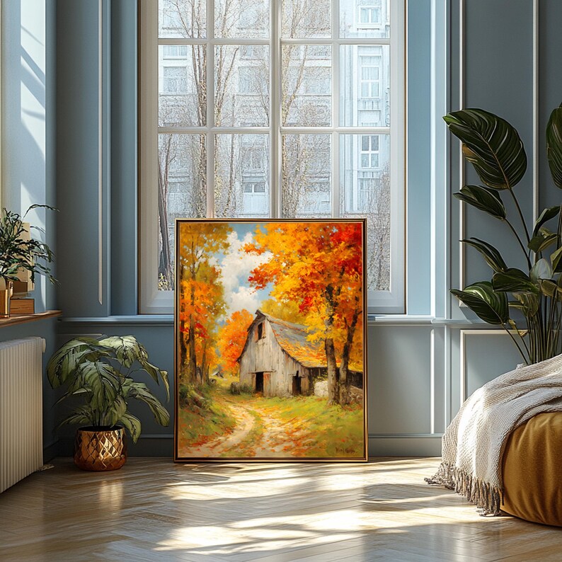 Rustic Autumn Barn Landscape Printable - Vintage Fall Scene, Cozy ...