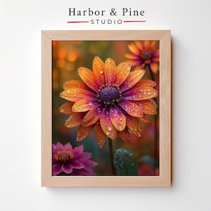 Printable Deep Purple Coneflower Wall Art, Vibrant Echinacea Flower Painting, Moody Autumn Decor, Rustic Cottagecore Style Print 1281