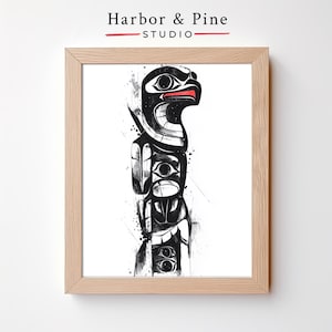 Tribal Totem Wall Art – Bold Indigenous Print, Black and White Carved Symbol, Rustic Native Decor, Statement Digital Download Print