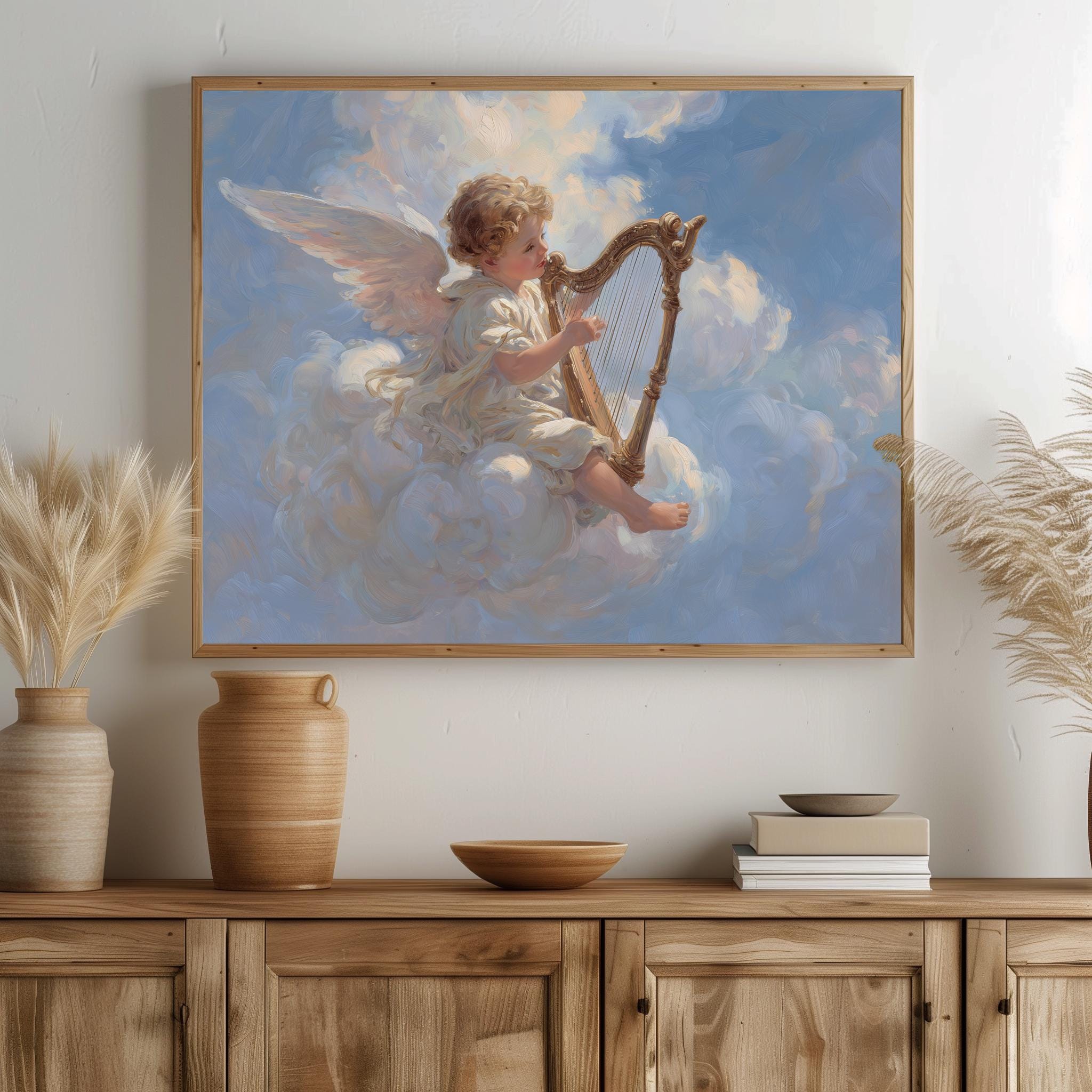 Angelic Cherub in the Clouds - Printable Vintage Wall Art