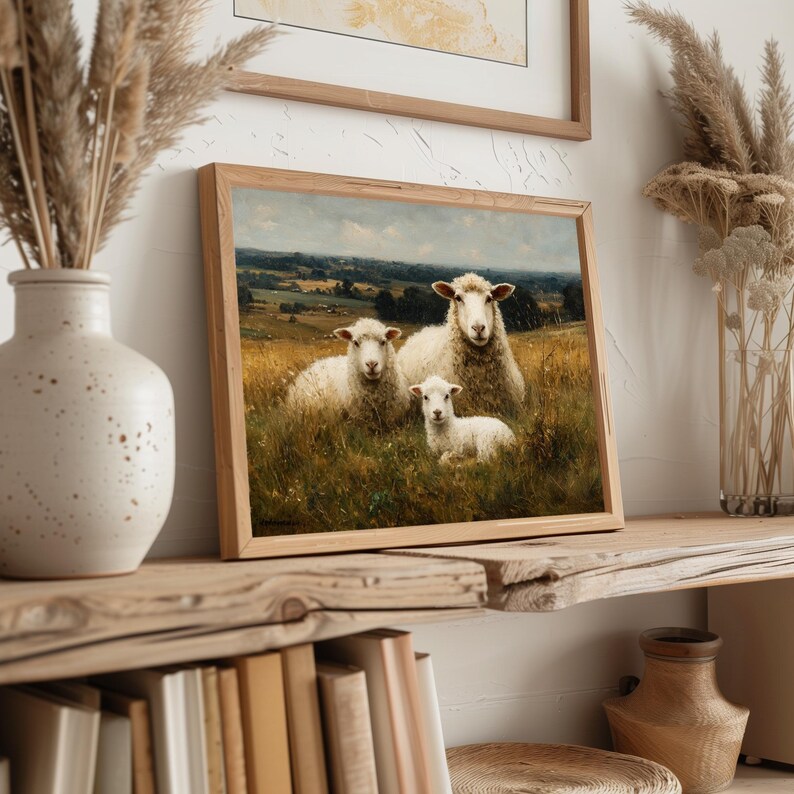 Sheep Family Oil Painting Printable - Pastoral, Rustic Farmhouse Decor ...