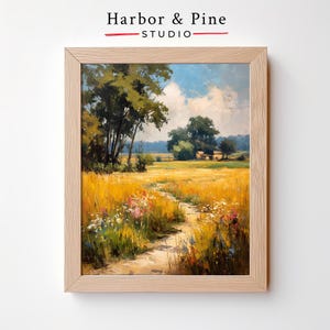 Expansive Summer Meadow Print - Morning Haze Landscape, Tranquil Nature Scene, Earthy Pastel Colors, Rustic Cottagecore Wall Art 834