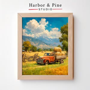 Farm Truck with Hay Bales Art – Rustic Autumn Harvest Scene, Country Farmhouse Decor, Vintage Truck Wall Art, Digital Fall Printable