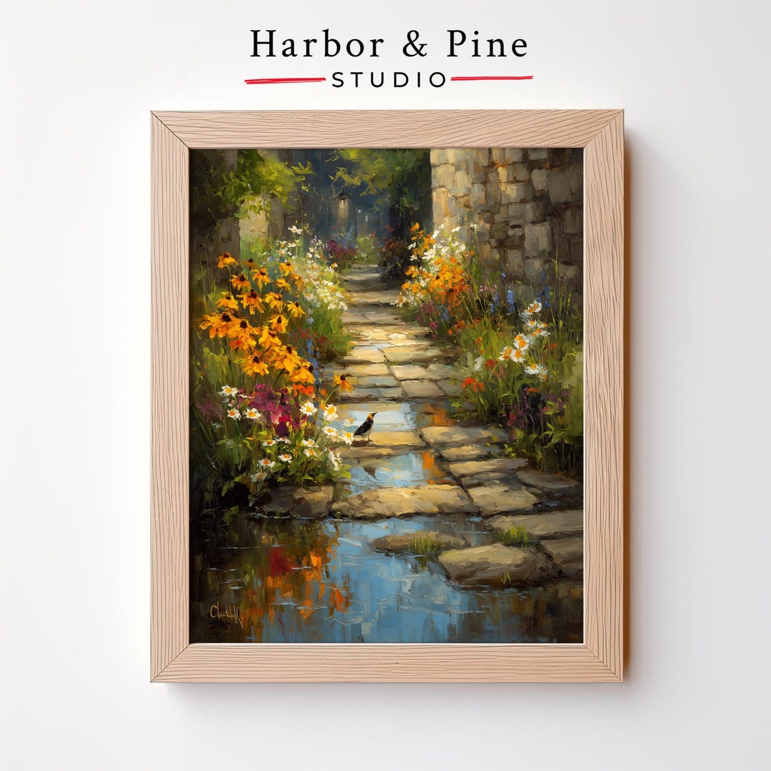 Rustic Cobblestone Garden Path - Printable Spring Landscape Art ...