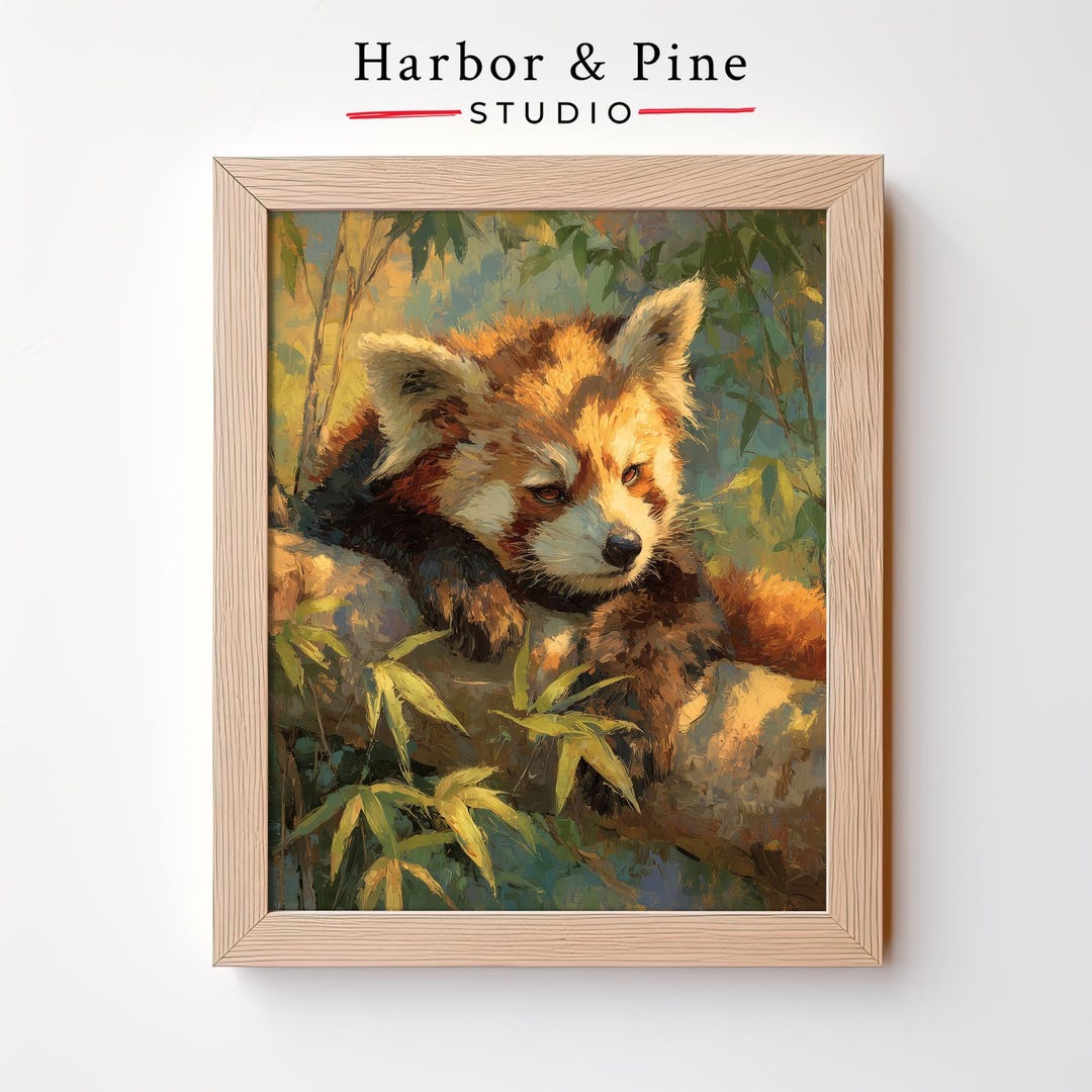 Red Panda in Forest Scene – Printable Animal Wall Art, Cozy Woodland ...