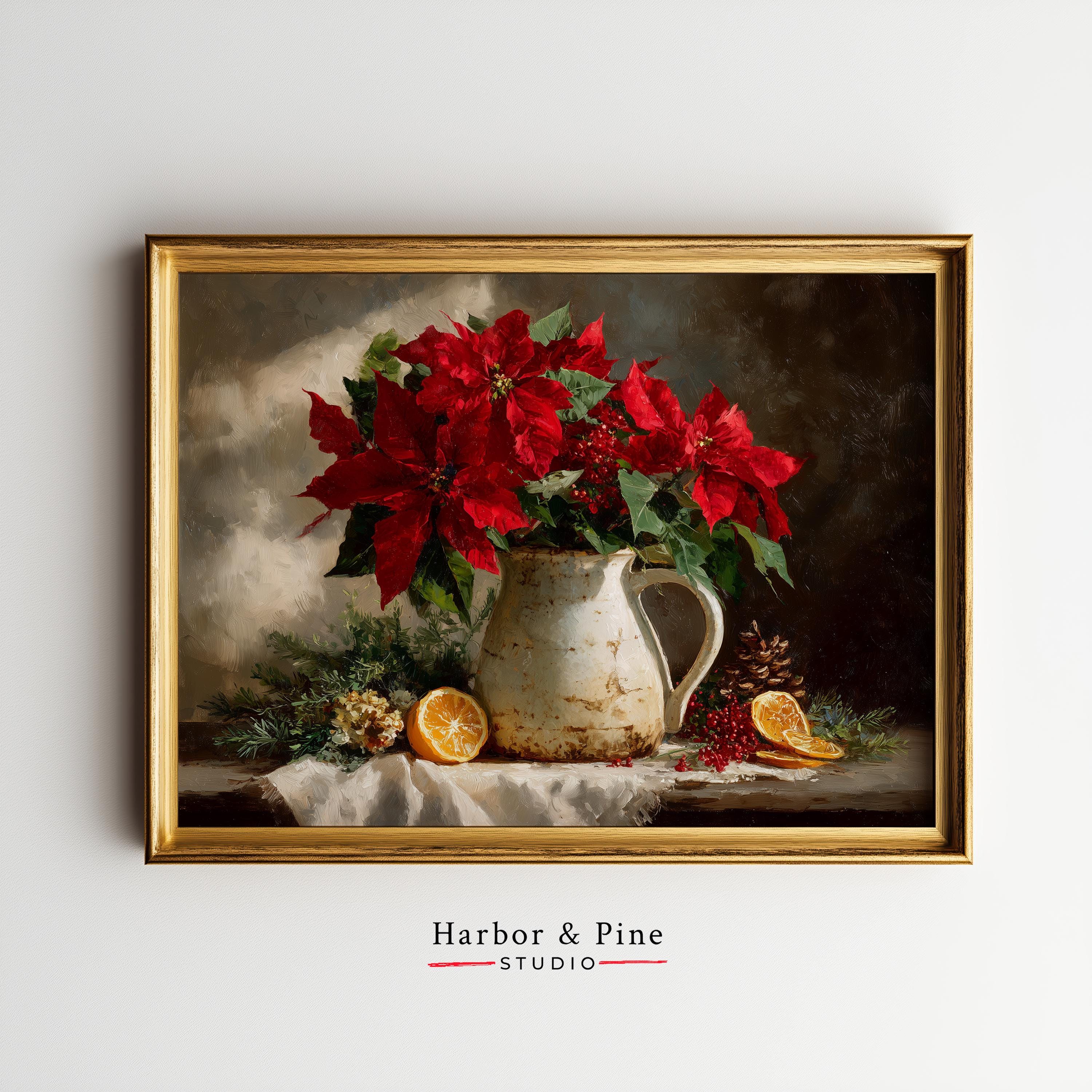 ポインセチアのクリスマスウォールアート、ヴィンテージホリデー