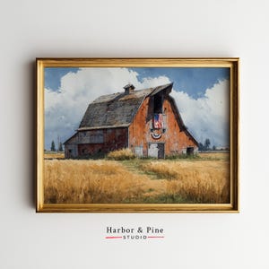 Rustic Barn Wall Art with Summer Wheat Field - Printable Watercolor, Vintage Country Decor, Farmhouse Charm, Earthy Landscape Print 1516