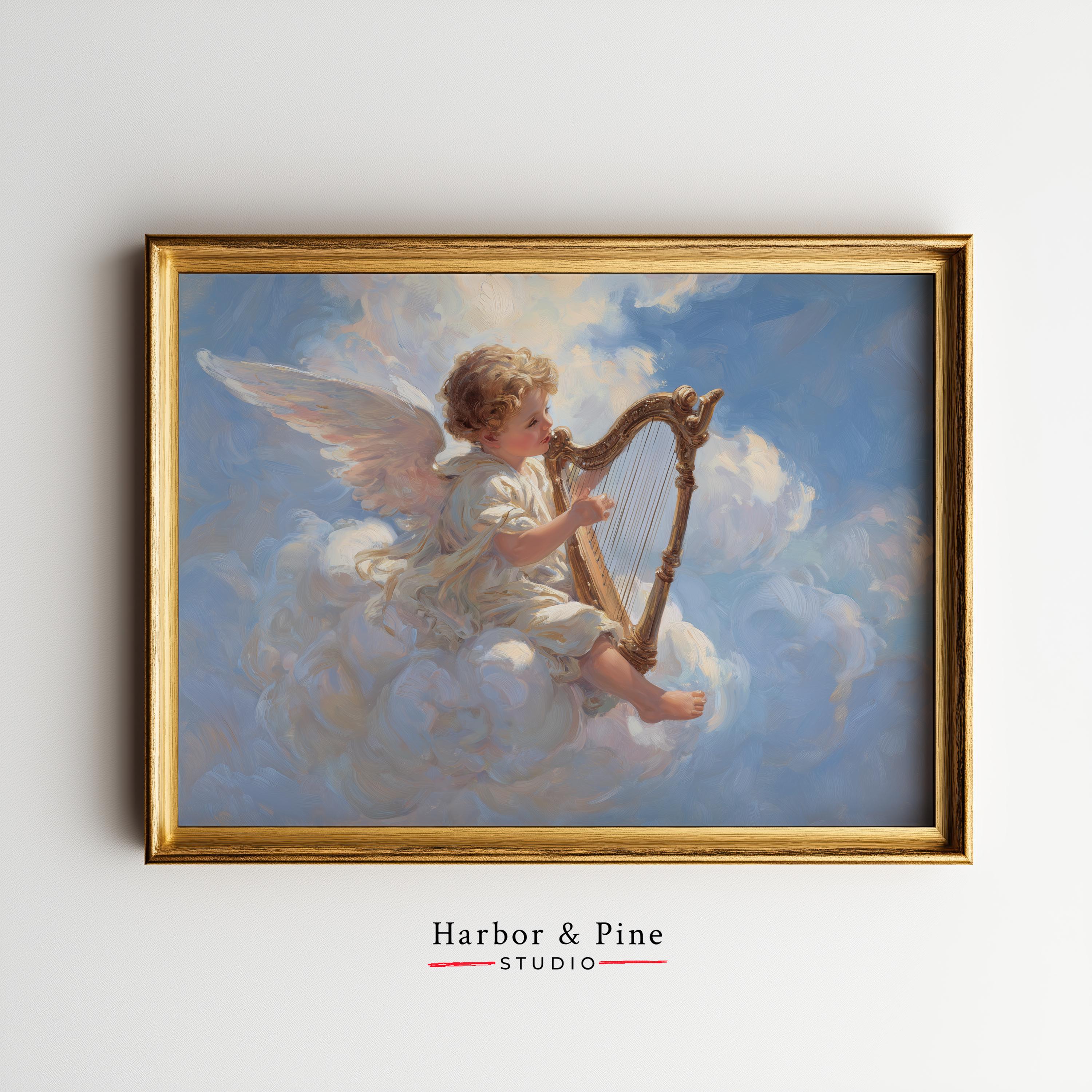 Angelic Cherub in the Clouds - Printable Vintage Wall Art