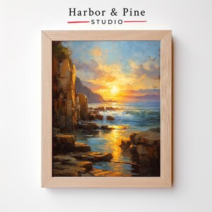 Rocky Northern Coastline Printable – Rugged Seascape Wall Art, Dramatic Ocean Cliffs Scene, Coastal Landscape Digital Download