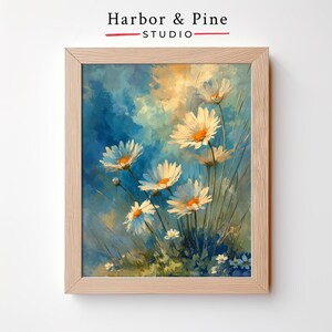Wild Daisies in a Summer Breeze – Printable Floral Art, Rustic Cottagecore Decor, Vintage Flower Painting, Wall Art, Digital Download 1294