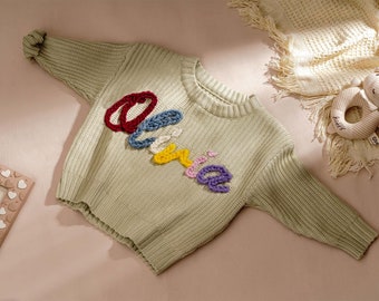 Hand bestickter Name Baby-Pullover, benutzerdefinierter Baby-Namens-Pullover, personalisierter rosa Baby-Mädchen-Pullover mit Namen, Geburtstagsgeschenk für Baby-Mädchen-Jungen