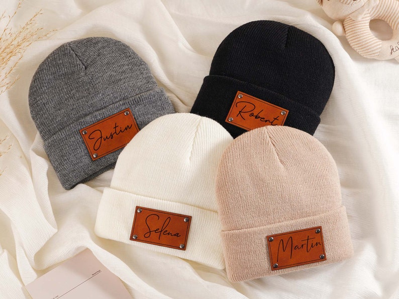 Newborn Baby Beanies,leather Patch Beanies for Baby Personalized