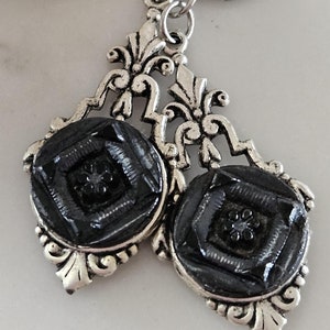 Victorian Earrings Victorian Button Earrings Art Deco Earrings Black Glass Earring Vintage Filigree Earring Mourning Gifts for Her Birthday