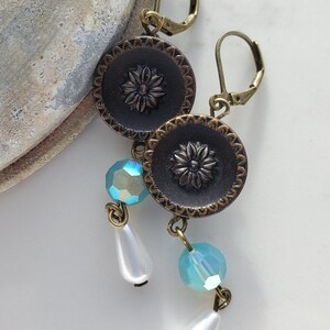 Antique Button Earrings Dangle Bohemian Jewelry Victorian Earring Antique Victorian Earring Statement Jewelry Prom Anniversary Gift for Wife