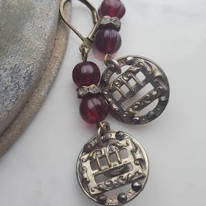 Victorian Cut Steel Dangle Earrings: Vintage Magenta Jewelry