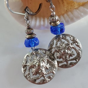 Vintage Womens Earrings Blue Womens Earrings Dangle Boho Chic Jewelry Bohemian Earrings Vintage Jewelry Gift for Her Gift for Mom Vintage