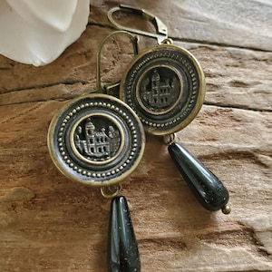 Victorian Jewelry Earrings Button Earrings Black Gift Vintage Jewelry Antique Jewelry Earrings Vintage Gifts for Women Gift for Mom Gift Her