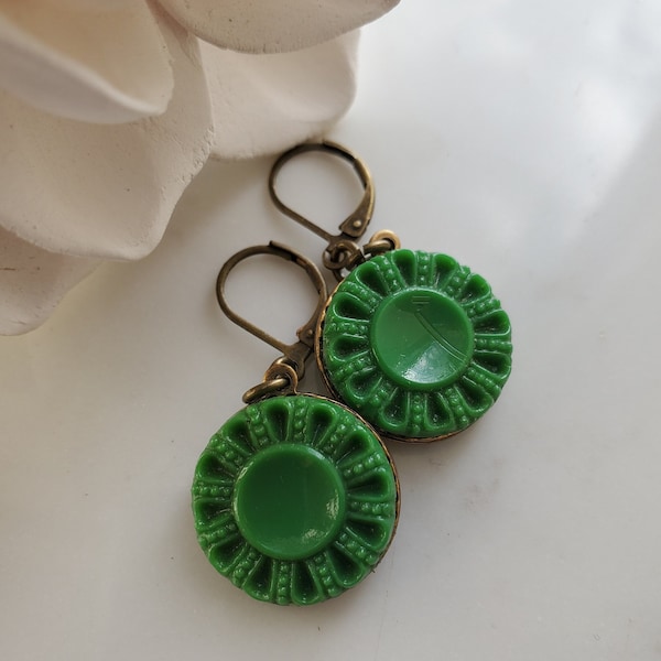Czech Glass Earrings Green Earrings Dangle Earrings Button Jewelry Stocking Stuffers for Women Girls Stocking Stuffers Colorful Earrings