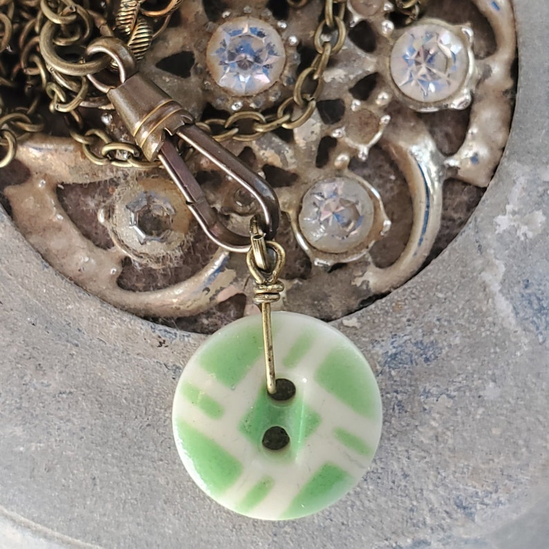 Antique button necklace. Victorian jewelry. Layering necklace. Necklace for stacking. Upcycled jewelry. China jewelry. Apple green vintage necklace. Button jewelry. Gift for her. Handmade gift. Necklaces for women. 19th Century china button necklace.