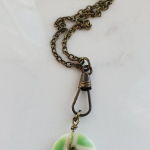 Antique button necklace. Victorian jewelry. Layering necklace. Necklace for stacking. Upcycled jewelry. China jewelry. Apple green vintage necklace. Button jewelry. Gift for her. Handmade gift. Necklaces for women. 19th Century china button necklace.