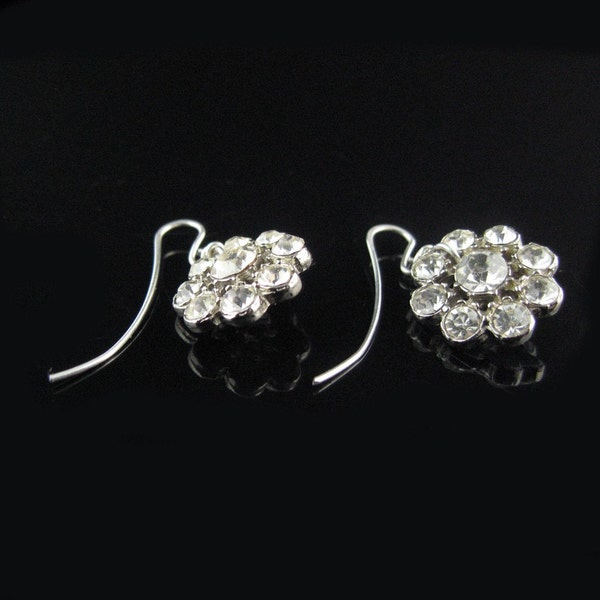 Vintage rhinestone button earrings with sterling