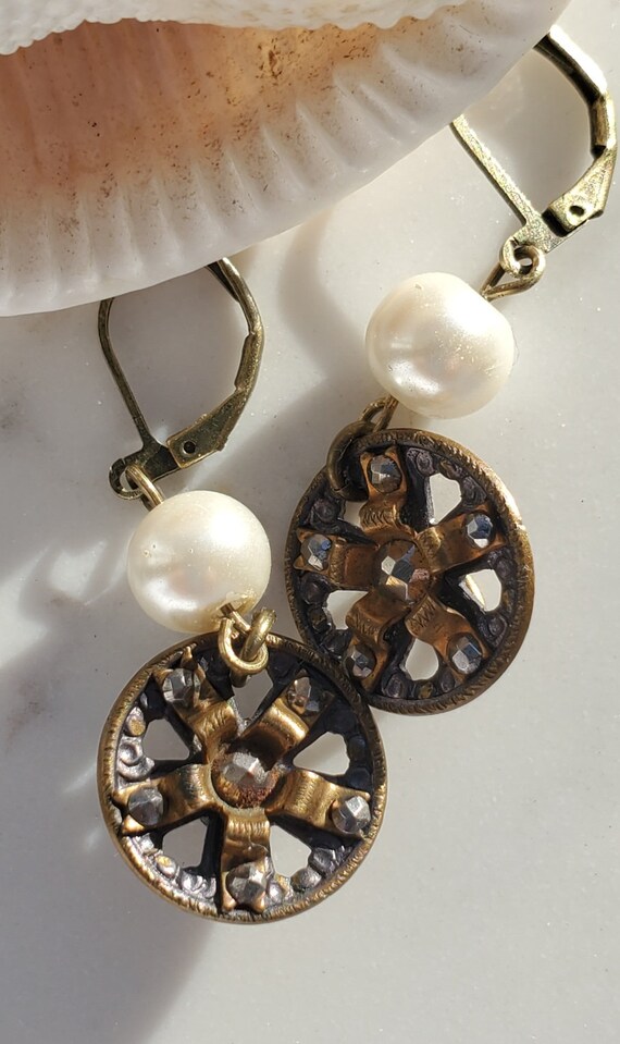 ビクトリアンカットスチールボタンイヤリング：アンティークフレンチ